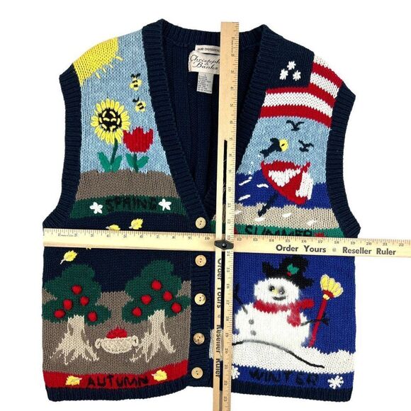 Christopher & Banks Vintage Hand Embroidered Four Seasons Wool Sweater Vest Sz L - Picture 4 of 16